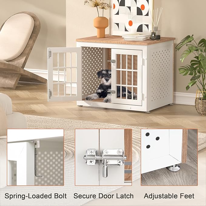 26" Heavy Duty Dog Crate Furniture for Small Dogs, Metal Kennel for High Anxiety Dogs, Chew Proof Pet Cage Indoor, Decorative Dog Kennel End Table,White