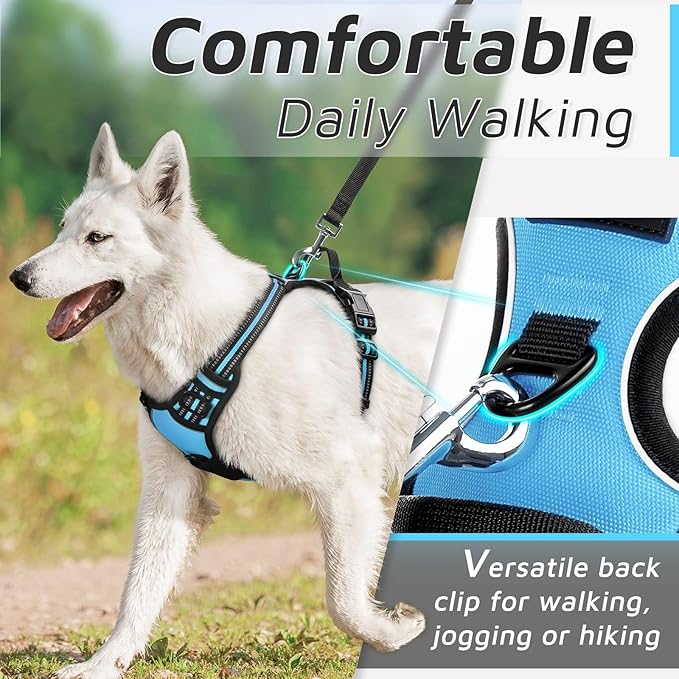 Eagloo Dog Harness Medium Sized Dog, No Pull Service Vest with Reflective Strips and Control Handle, Adjustable and Comfortable for Easy Walking, No Choke Pet Harness with 2 Metal Rings, Sky Blue, M