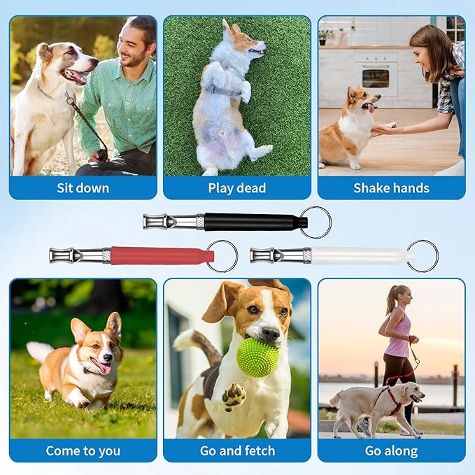 3 Pack Dog Whistle to Stop Barking Neighbors Dogs, Adjustable Silent Dogs Whistle, Training Whistles with Lanyard, Recall Training Whistles to Stop Barking Neighbors Dog(Black, White, Red)