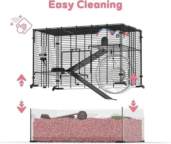 3-Tier Glass Hamster Tank, Large Hamster Cage Habitat with 11inch Big Running Wheel for Rat, Mouse, Gerbil, Syrian Hamster, 370 SQ INCHES