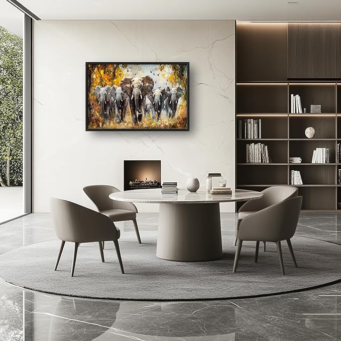 Extra Large Elephant Framed Wall Art for Living Room,Oversized Elephants Wild Animal Pictures Wall Decor,Forest Landscape Canvas Print Painting Modern Artwork Bedroom Office Bathroom 36L" x 24W"