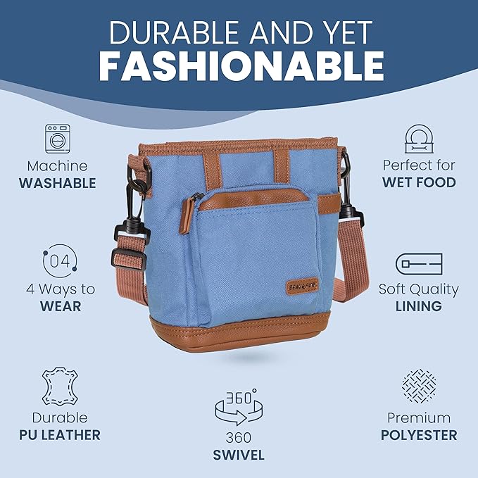 BEAU&FUR Large Dog Treat Pouch with Clicker for Training – 4 Cup Capacity, Built-in Poop Bag Dispenser, Expandable Pocket, Metal Buckle, Large Back Pocket, Ideal Design for Walks and Training – Blue