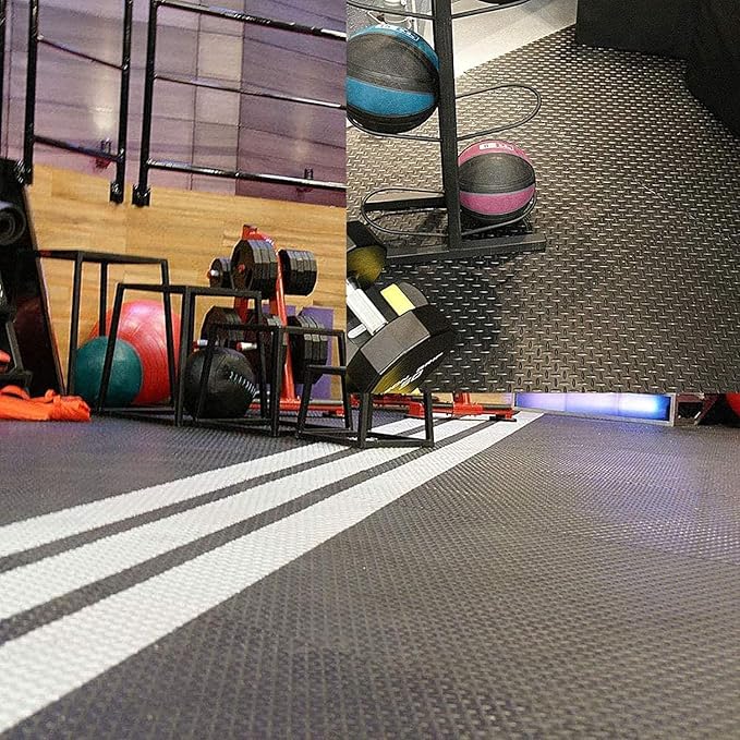 16.4 x 3.3Ft Garage Rubber Flooring Roll, 3 mm Thickness Floor Mat, Diamond Plate PVC Rubber Trailer Mats Non-Slip Flooring for Garage Gym Horse Stall Home Patio (Black)