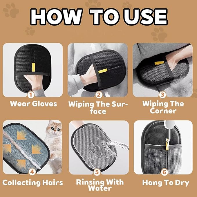 2025 Upgraded Pet Hair Removal Glove |Double-Sided – Reusable Grooming & Bathing Glove for Dogs and Cats |Soft Silcone Touch |Easy Deshedding and Cleaning Mitt (Black, 5 PCS)