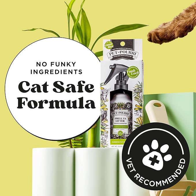 Pet-Pourri Smell Ya Litter Cat Litter Deodorizer Spray, 3.4 Fl Oz, Up to 170 Uses, Pet Odor Remover with Essential Oils for Air, Carpet, Urine, Vet Recommended, Bergamot Bamboo Scent