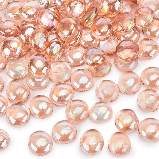 FUTUREPLUSX 1LB Pink Flat Glass Marbles, Vase Fillers Gems Fish Bowl Marbles Decorative Glass Pebbles for Vases Aquarium Floral Smooth Stone