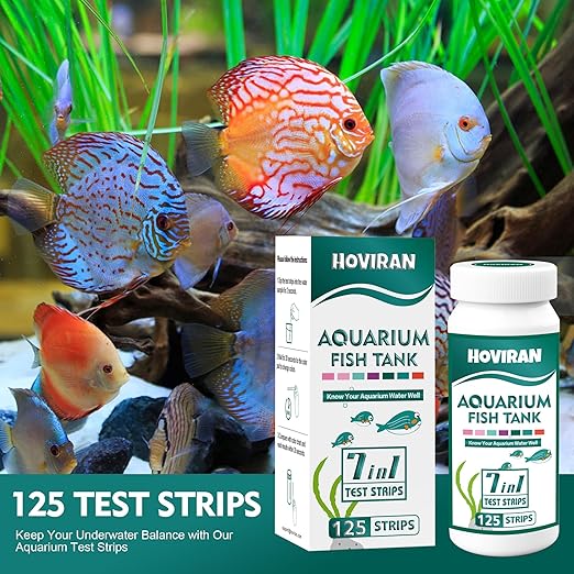 7 Way Aquarium Test Strips, 125 Count Fish Tank Test Strips for Freshwater Saltwater Pond, Water Testing Kit Aquarium for Chlorine, Total Hardness, Carbonate, Alkalinity, Nitrate, Nitrite and pH