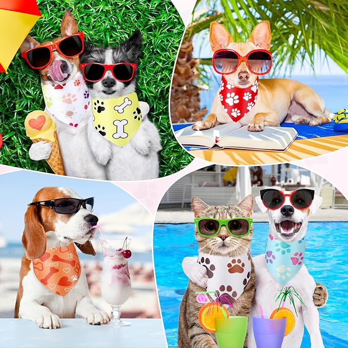 Abbylike 50 Pcs Paw Print Dog Bandanas Bulk Soft Triangle Scarves for Pets Party Costume Doggie Walking Photo Props Bibs for Pets Shops Adoption Events Halloween Party Gifts(25.6 x 17.7 x 17.7 Inch)
