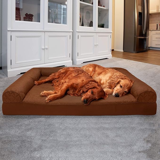 Furhaven Orthopedic Dog Bed for Large Dogs w/ Removable Bolsters & Washable Cover, For Dogs Up to 125 lbs - Quilted Sofa - Toasted Brown, Jumbo Plus/XXL