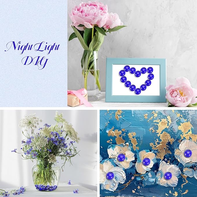 2LB Cobalt Blue Flat Glass Marbles for Vases, Gemstone Beads Vase Filler Decorative Glass Pebbles for Fish Tank, DIY Crafts, Aquarium Decor Rocks