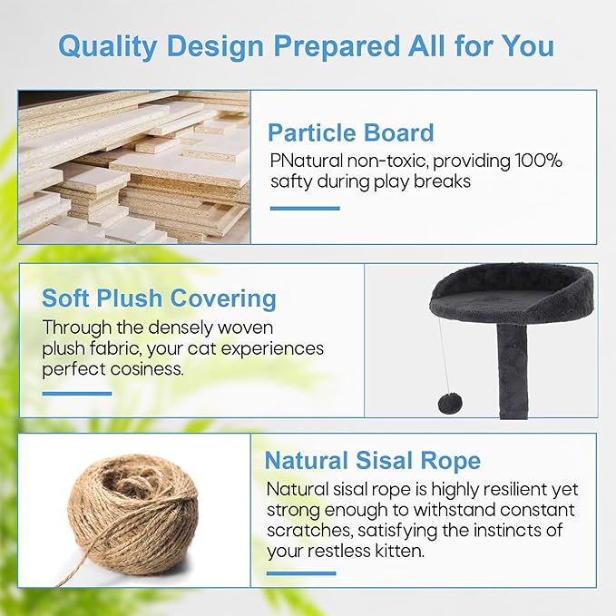 FDW Cat Tree Tower 62in Multi-Level Durable Cat Scratching Post & Cozy Fun Jumping Platform Space Saving Condo Pet Play House for Indoor Cats,Dark Gray