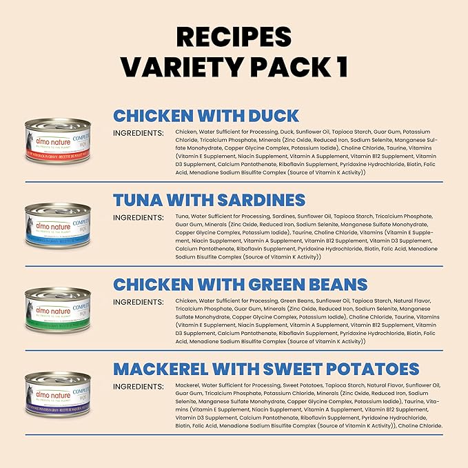 almo nature Wet Cat Food HQS Complete Land and Sea - Variety Pack Grain Free, Highly Digestible, Hormone Free, Preservative Free, 2.47-oz 24 Pack