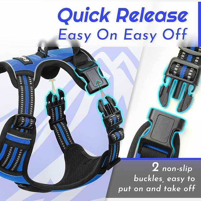 Eagloo Dog Harness for Large Dogs, No Pull Service Vest with Reflective Strips and Control Handle, Adjustable and Comfortable for Walking, No Choke Pet Harness with 2 Metal Rings, Blue, XL