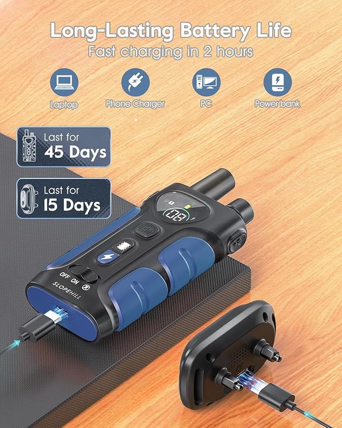 SLOPEHILL Dog Shock Collar,4200FT Dog Training Collar with Remote,IPX8 Waterproof E-Collar with Beep,Vibration,Shock,Flash Light,No Shock Mode,Electric Shock Collar for Small Medium Large Dogs,Blue