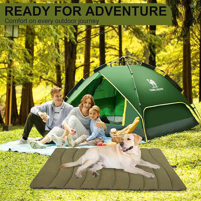 BINGPET Outdoor Travel Dog Bed for Large/Medium Dogs,Portable Waterproof Camping Mat with Carry Bag,Foldable Outside Bed,Machine Washable Indoor Pet Mat for Small,Medium and Large Dogs 35"x51"