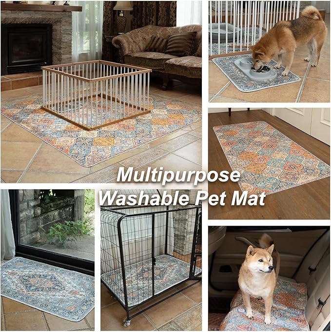 nunubaby Washable Pee Pads for Dogs, Stylish, Non-Slip and Leak-Proof Pee Pads. Reusable Potty Pads for Dogs for Crates and Floors.(Gray/Geo, 24" x48")
