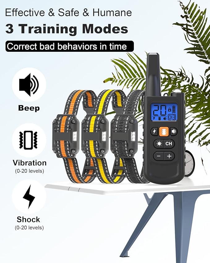 Shock Collar for 3 Dogs, 3300FT Dog Shock Collar with Remote for Small, Medium, Large Dogs with Vibration, Beep, Security Lock, and Waterproof (8-120 LBS)