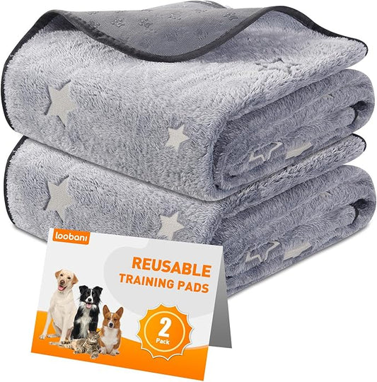 LOOBANI Washable Pee Pads for Dogs, Fast Absorption Reusable Puppy Pads, Waterproof Whelping Pads, Non Slip Training Pads Pet Playpen Mat for Floor, Dog Crate, Grey 2 Pack 34 x 52 in