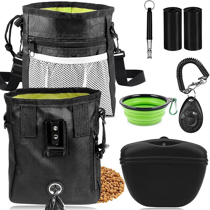 JIURUN Dog Treat Bag - Dog Training Treat Bag, Treat pouchs for Pet Training with Dog Treat Bag, Puppy Training Clicker, Collapsible Dog Bowl, 2 Dog Poop Bag