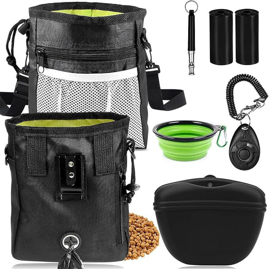 JIURUN Dog Treat Bag - Dog Training Treat Bag, Treat pouchs for Pet Training with Dog Treat Bag, Puppy Training Clicker, Collapsible Dog Bowl, 2 Dog Poop Bag