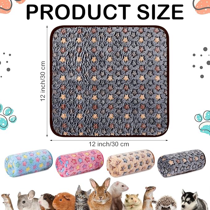 4 Pcs Waterproof Guinea Pig Blankets Washable Small Animal Fleece Bedding Absorbent Guinea Pig Cage Liners Reusable Pet Pee Pad Sleep Mat Pad Cover for Hamster Ferret (Star Pattern,12 x 12 Inch)