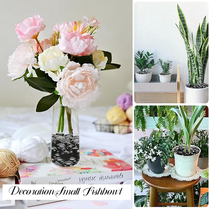 1LB Black Flat Glass Marbles for Vases, Gemstone Beads Vase Filler Decorative Glass Pebbles for Fish Tank, DIY Crafts, Aquarium Decor Rocks