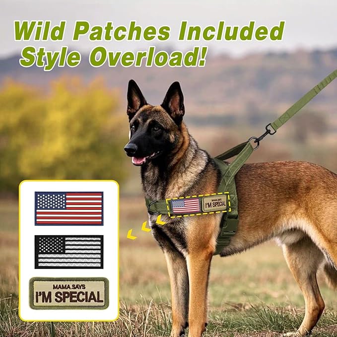 Forestpaw No Pull Dog Harness - Soft Flannel Padded Tactical Dog Vest Harness with Quick Release Buckle, Adjustable Reflective Pet Harness for Small Medium Dogs Walking Training,Green S