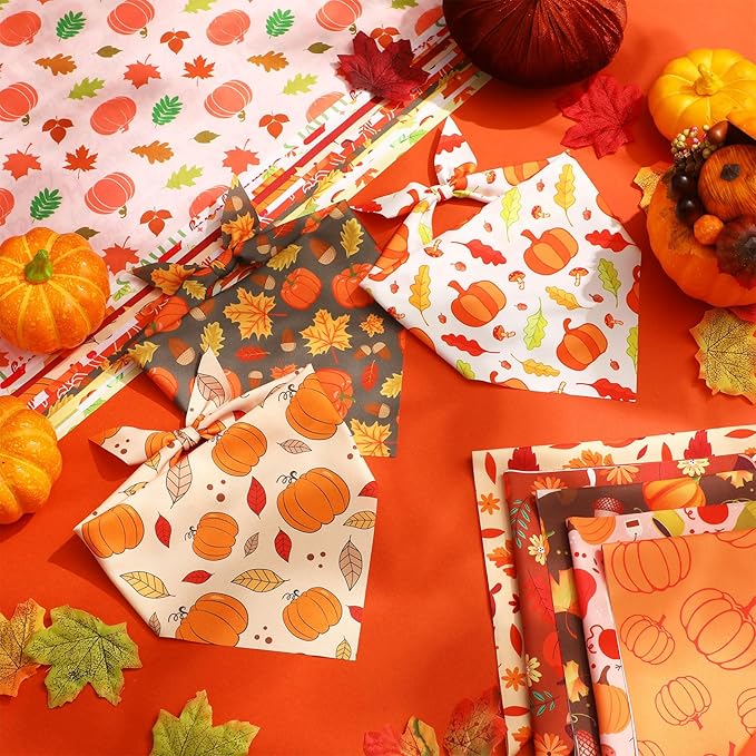Abbylike 200 Pcs Fall Dog Bandanas Bulk Pumpkin Bandanas for Dogs Pets Triangle Kerchief Bibs Scarf for Fall Autumn Thanksgiving Costume Photo Props Accessories Pet Shops Adoption Events, 25 Styles