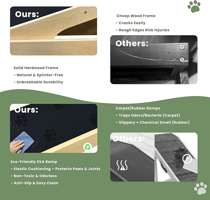 6 Level Height Adjustable Dog Ramp for Bed, Couch 65" Foldable Pet Ramp with Non-Slip Mat，DIY Glow Strips & Rest Platform Heavy Duty Dog Stairs for Large Dogs up to 200Lbs ，Wood Color