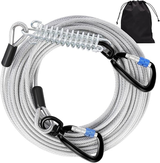 Snagle Paw Dog Tie Out Cable 30FT-1000LBS Break Strength,Heavy Duty Dog Leads for Yard with Shock Absorbing Spring & Swivel Hook,Long Leash Cable for Outdoor Tethering,Dog Line for Small Large Dogs