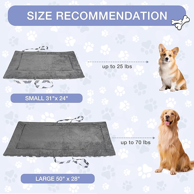 Kritter Planet Waterproof Foldable Dog Bed Pad for Camping & Travel, Portable Roll-Up Dog Bed Car Seat Pet Cushion Mat with Handles for Medium & Large Dogs, Indoor & Outdoor Use