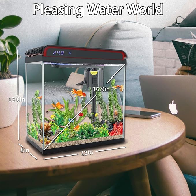 20 Gallon Fish Tank, Large Smart Aquarium with Self-Cleaning Pump 3 Color Lights Water Temperature Detection System, Smart Fish Tank for Betta Shrimp Guppy Goldfish Beta, Home Decor Gift with Tank