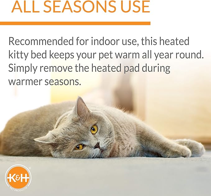 K&H Pet Products Thermo-Kitty Fashion Splash Indoor Heated Cat Bed, Heated Bed for Dogs or Cats with Removable Waterproof Heater Blue Small 18 Inches Round