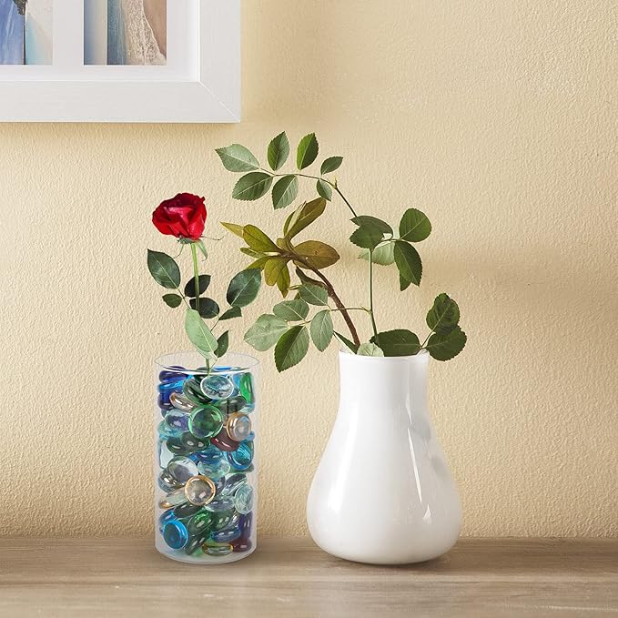 FUTUREPLUSX 1LB Multicolored Flat Glass Marbles, Mixed Mancala Stones Pebbles Flat Beads Mosaics Gemstones for Vase Filler Table Scatter Home Decor