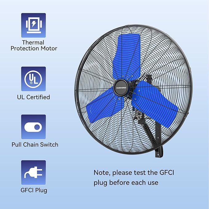 24 Inch 9500 CFM Waterproof Wall Fan Pro Series - Outdoor High Velocity Wall Mount Fan with Enclosed Motor for Residential, Warehouse, Patio, Shop, Garage, Barn UL Safety Listed