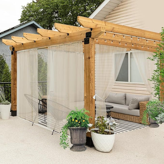 HolidayIdeas All Weather Outdoor Patio Sheer Curtains 8 Pcs 54x95 Inch Rod Pocket Sheer Outdoor Curtains for Porch, Balcony, Gazebo, Pergolas, Cabana, Linen