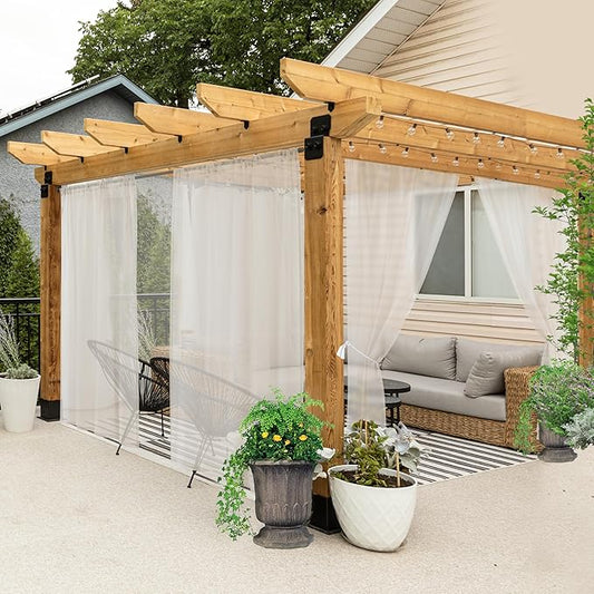 HolidayIdeas All Weather Outdoor Sheer Patio Curtains 6 Pcs Rod Pocket Voile Sheer Outdoor Curtains for Porch, Balcony, Gazebo, Pergolas,Cabana,Beige,54x108 Inch