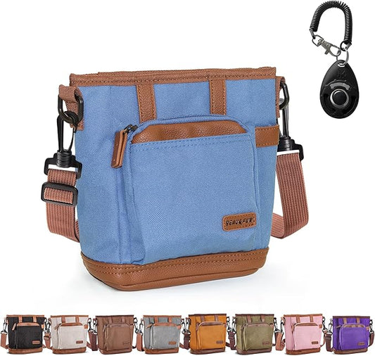 BEAU&FUR Large Dog Treat Pouch with Clicker for Training – 4 Cup Capacity, Built-in Poop Bag Dispenser, Expandable Pocket, Metal Buckle, Large Back Pocket, Ideal Design for Walks and Training – Blue
