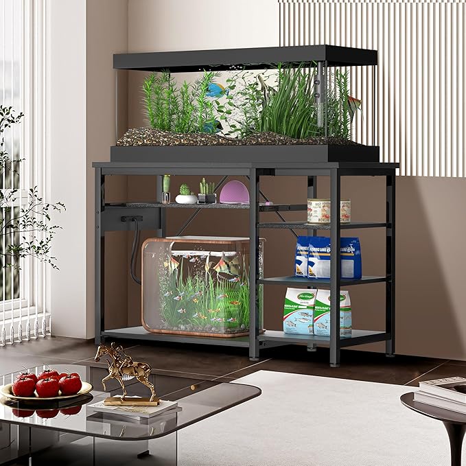 30-40 Gallon Aquarium Stand: Heavy Duty With Power Outlets and Cabinet for Tank Accessories Storage - Metal Frame, 1000LBS Capacity, Suitable for Fish & Reptile Terrariums
