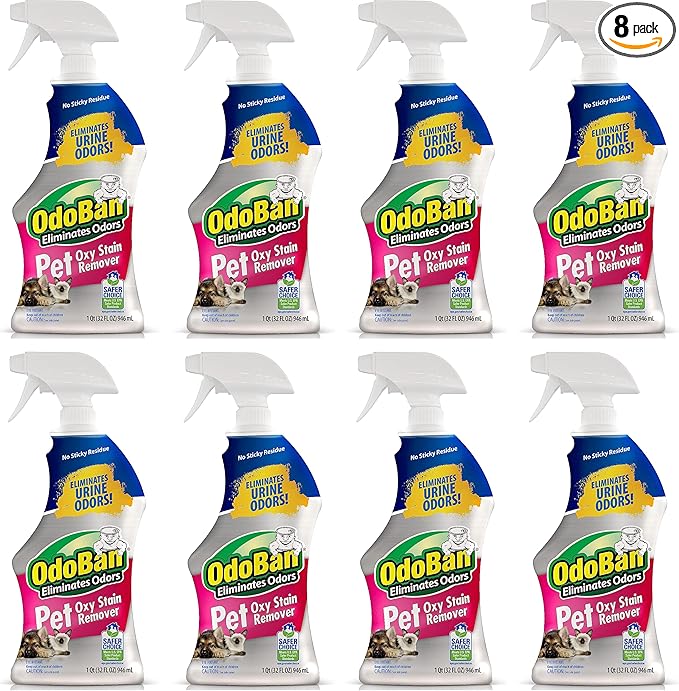 OdoBan Pet Solutions Oxy Stain Remover, Pet Stain Eliminator, Made in the USA, 8-Pack, 32 Ounce Spray Each