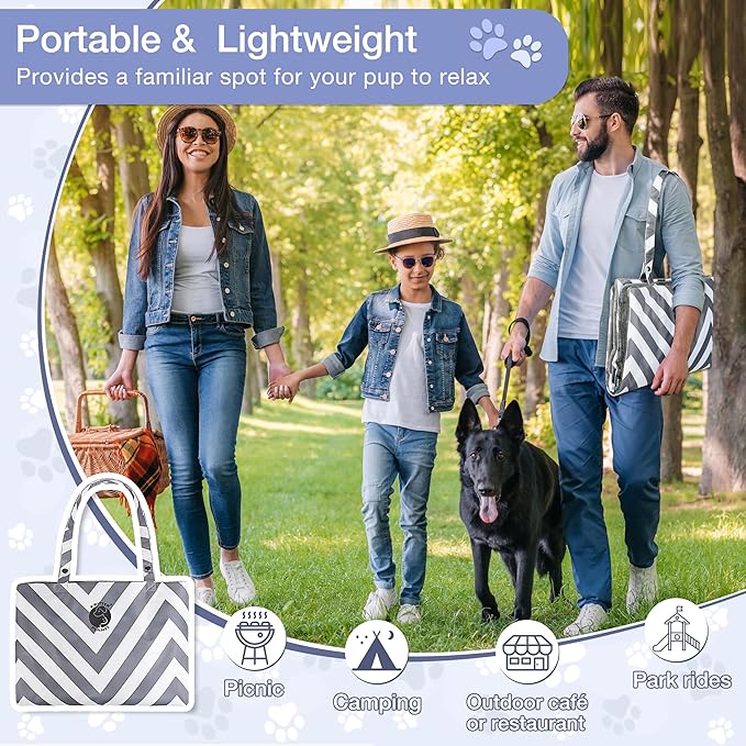 Kritter Planet Waterproof Foldable Dog Bed Pad for Camping & Travel, Portable Roll-Up Dog Bed Car Seat Pet Cushion Mat with Handles for Medium & Large Dogs, Indoor & Outdoor Use