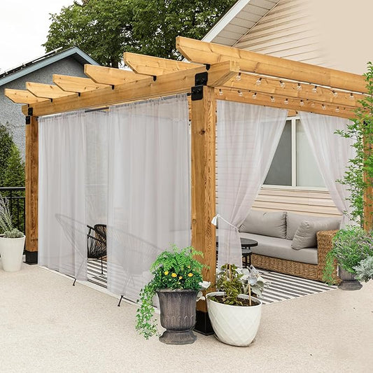HolidayIdeas All Weather Outdoor Patio Curtains 6 Pcs Linen Look Rod Pocket Sheer Outdoor Curtains for Porch, Balcony, Gazebo, Pergolas,Cabana,Cloud Grey, 54x95 Inch