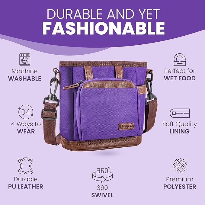 BEAU&FUR Large Dog Treat Pouch with Clicker for Training – 4 Cup Capacity, Built-In Poop Bag Dispenser, Expandable Pocket, Metal Buckle, Large Back Pocket, Ideal Design for Walks and Training – Purple
