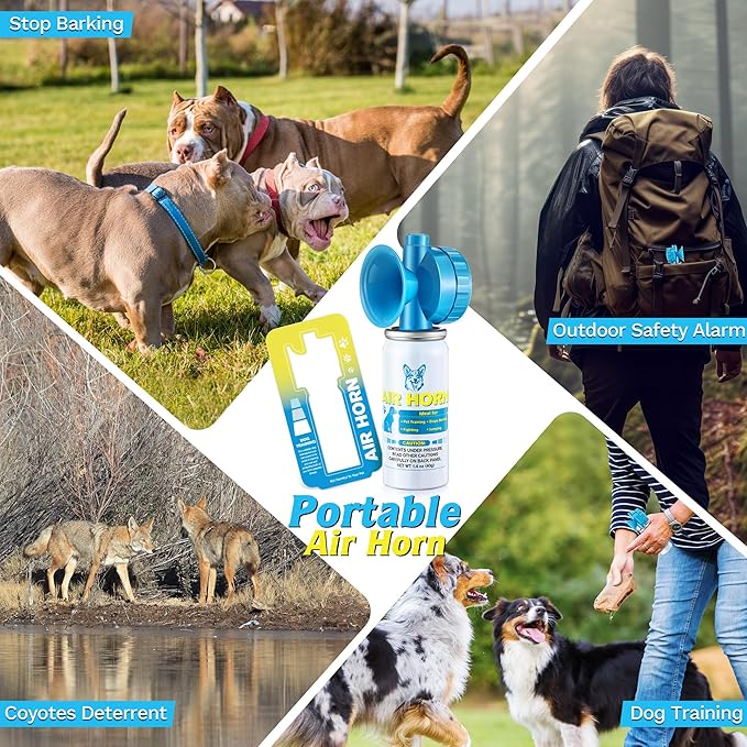 Air Horn, 1.4 oz 120 dB Loud Air Horns for Safety, for Coyotes and Aggressive Dog, Stops Attacking Fighting Barking Chasing, Effective Training Tool & Outdoor Safety Alarm, Blue(1 Pack)