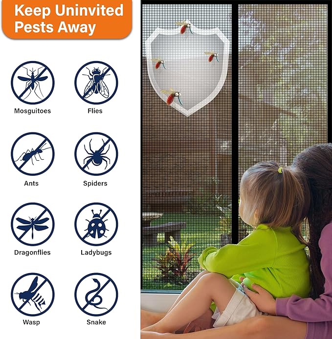 Magnetic Screen Door，Fiberglass Screen Door Mesh，Keep Bugs Out, Heavy-Duty Mesh Curtain,Pet and Kid Friendly, Works with Front Doors, Sliding Doors（36x80 Inch Fiberglass