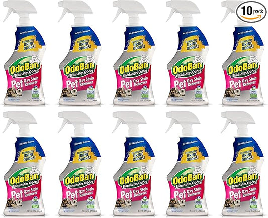 OdoBan Pet Solutions Oxy Stain Remover, Pet Stain Eliminator, Made in the USA, 10-Pack, 32 Ounce Spray Each
