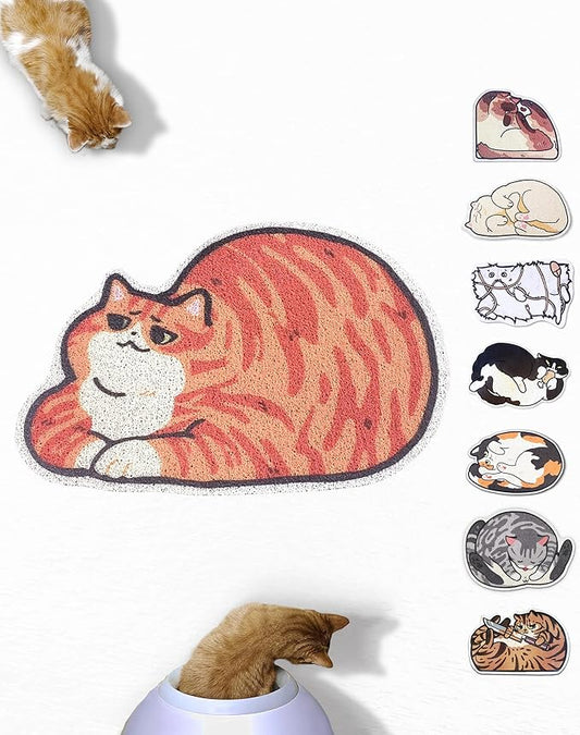 Lukamoo® Cute Cat Litter Mat (30’’x20’’), Large/L, for Kitty Litter & Cute Cat Litter Box, Litter Trapping Mat (Orange Tabby)