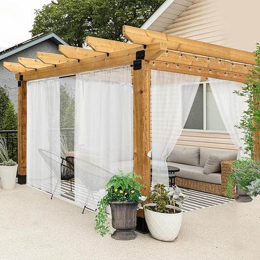 HolidayIdeas White Outdoor Sheer Curtains for Patio Waterproof Rod Pocket Indoor Sheer Voile Curtains for Porch, Balcony, Gazebo, Pergolas, 54x95 Inch, 8 Pcs