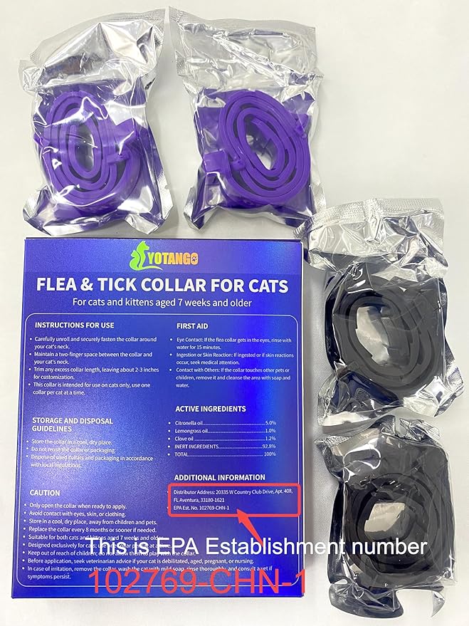 4 Pack Flea Collar for Cats 32 Months Prevention, Waterproof Natural Treatment Collar Adjustable for All Breeds and Size(Black & Purple)