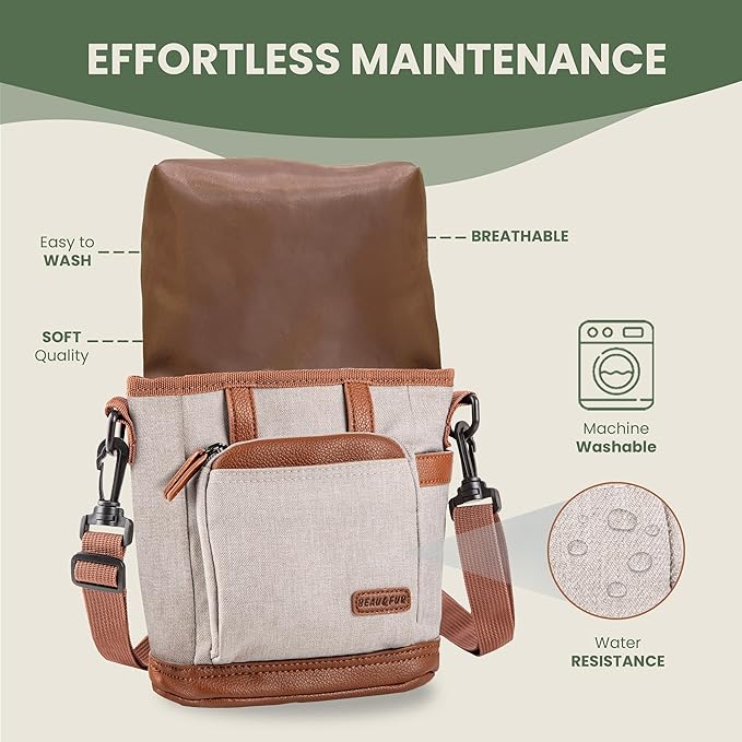 BEAU&FUR Large Dog Treat Pouch with Clicker for Training – 4 Cup Capacity, Built-in Poop Bag Dispenser, Expandable Pocket, Metal Buckle, Large Back Pocket, Ideal Design for Walks and Training – Cream